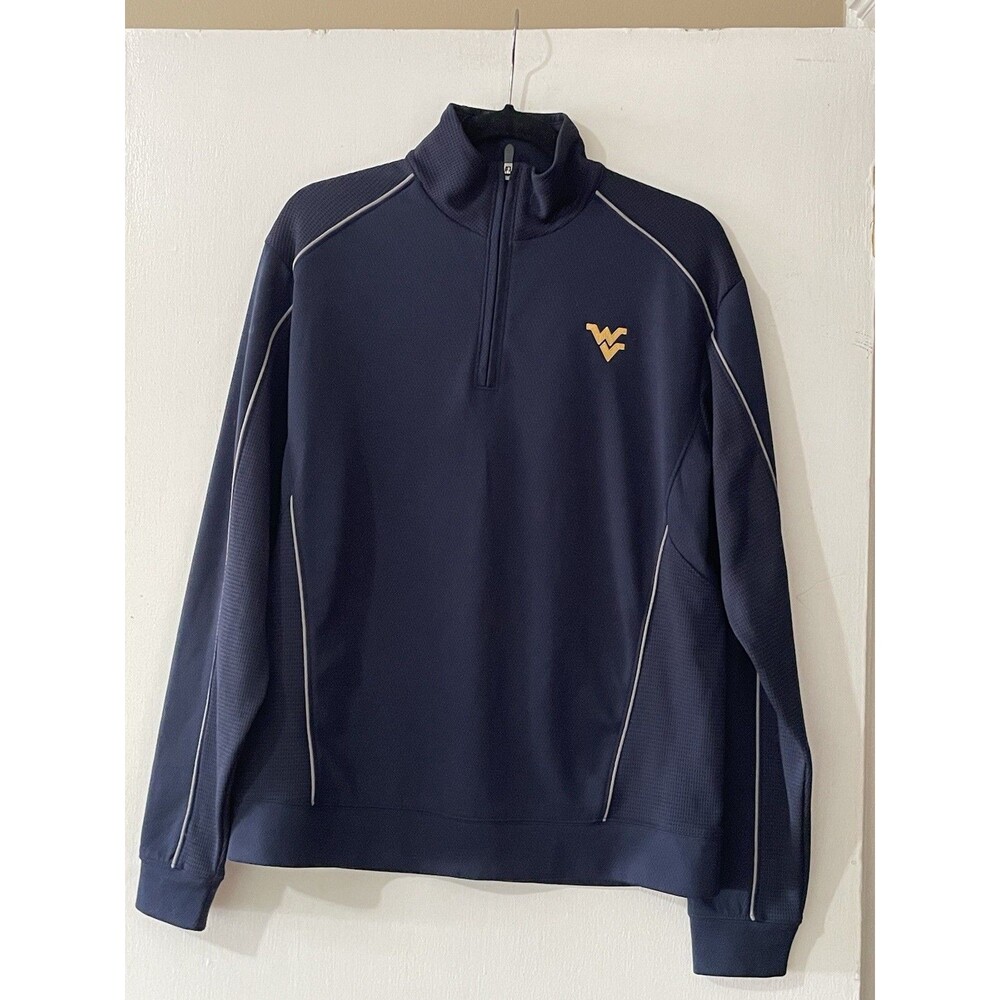 Cutter & Buck Men's West Virginia WVU Mountaineers 1/4 Zip Pullover Navy Med EUC